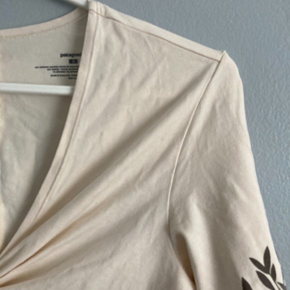 Patagonia Women’s Organic Cotton Blend Knotted Midi Top Cream Brown Grains Sz S - Picture 2 of 8